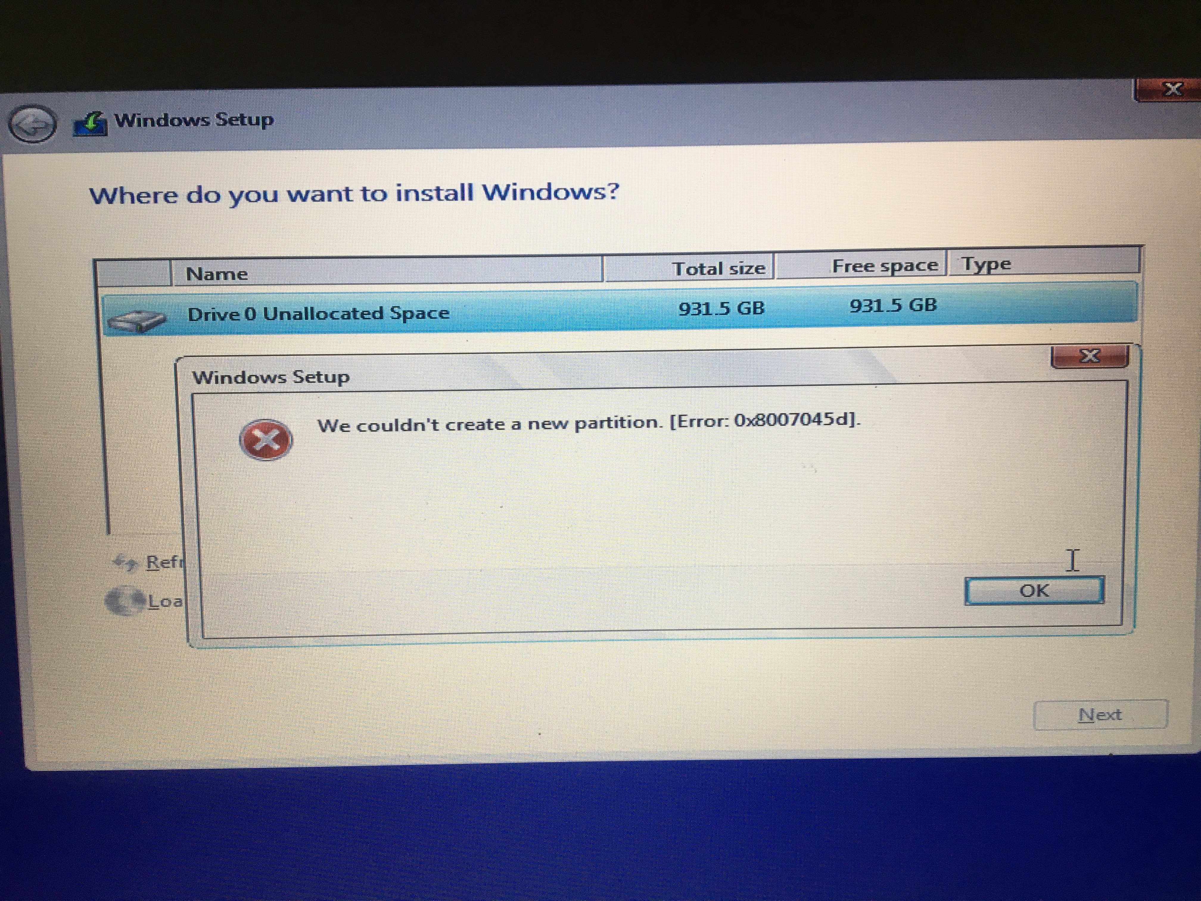 unallocated hard drive with error: 0x80045d - Microsoft Q&A