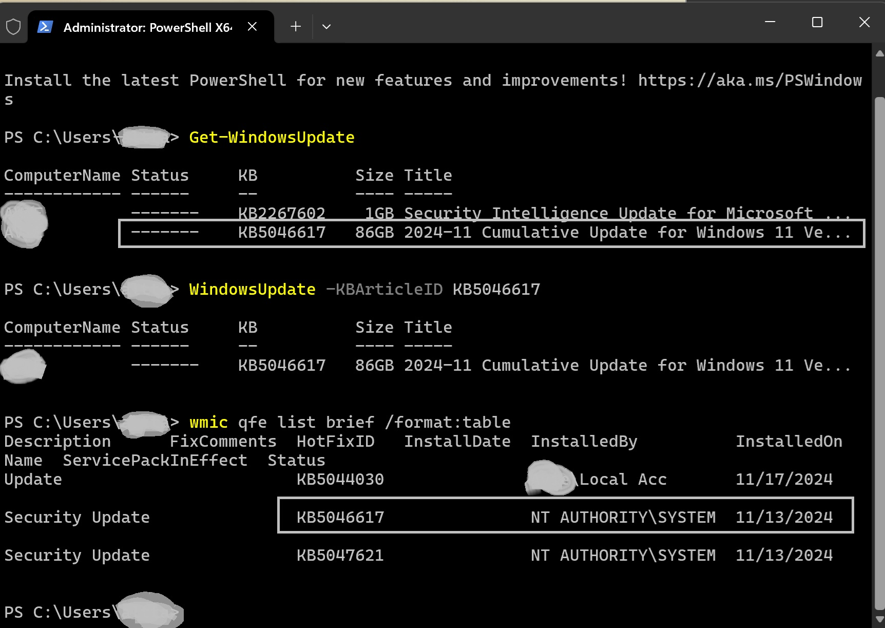KB5046617 is showing 86GB size (It's already installed one