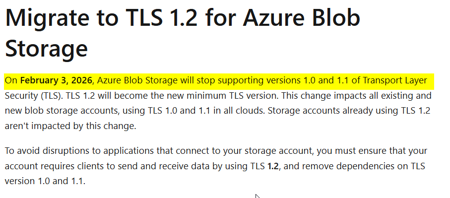 Recently got request to Update the minimum TLS version of your Azure ...